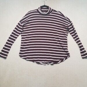 Aerie Womens Small Red (Mauve) White Striped Turtleneck Long Sleeve Shirt